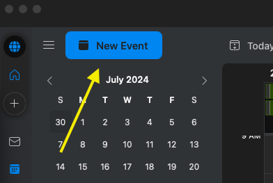 Select New Event at the top left of the screen. If you have voice controls, you can also use it to say "Schedule a meeting" followed by by the month day and time. 